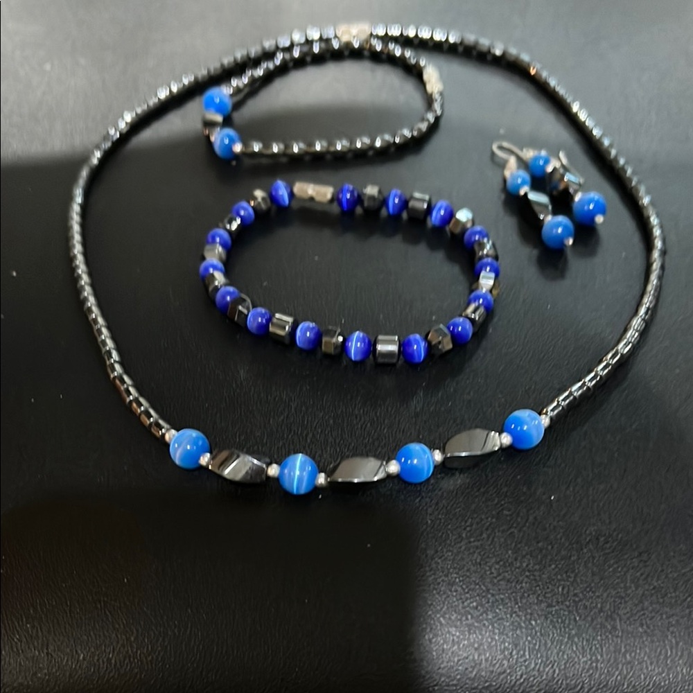 Dropped Price! Elegant Blue and Silver Beaded Jewelry Set